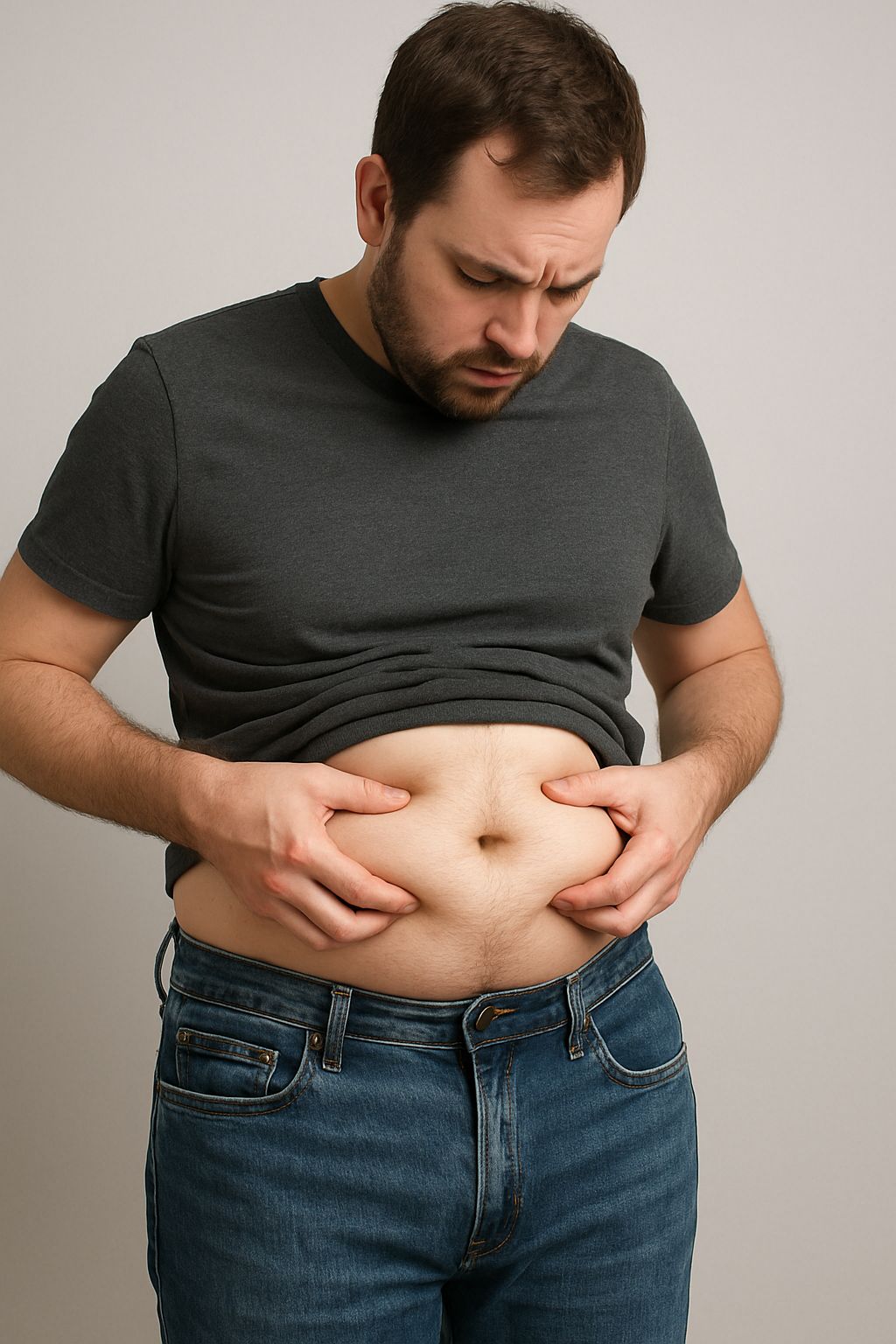 Man holding belly fat