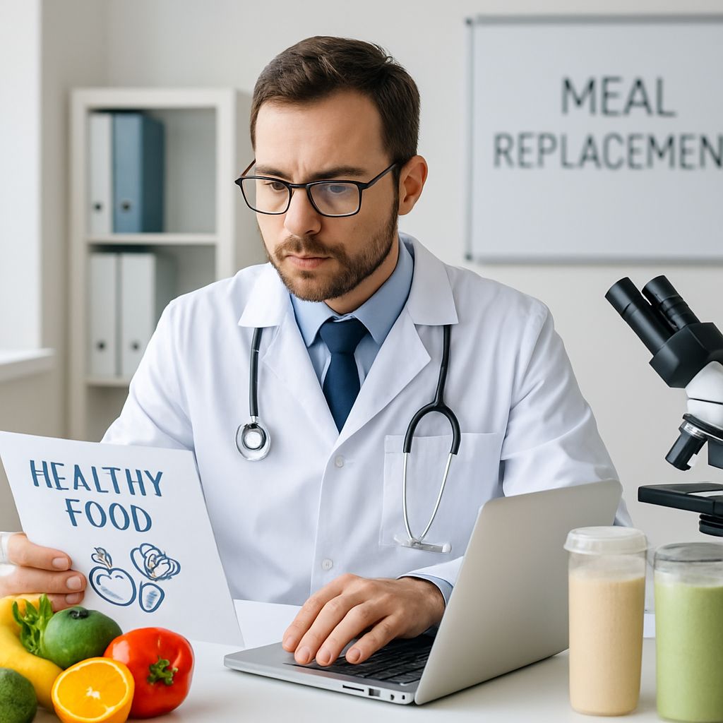 Doctor studying meal replacement shakes