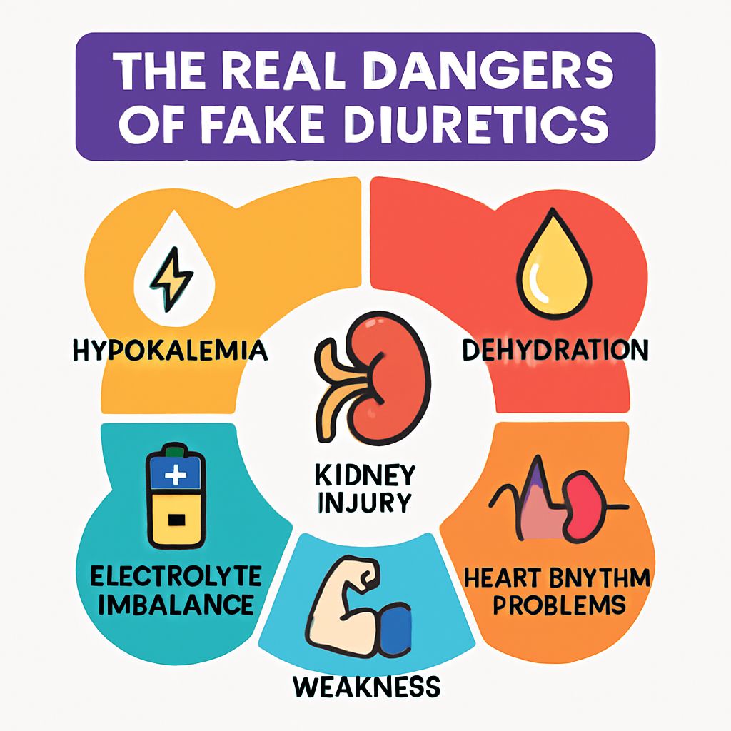 A colorful diagram of a list of The Real Dangers of Fake Diuretics
